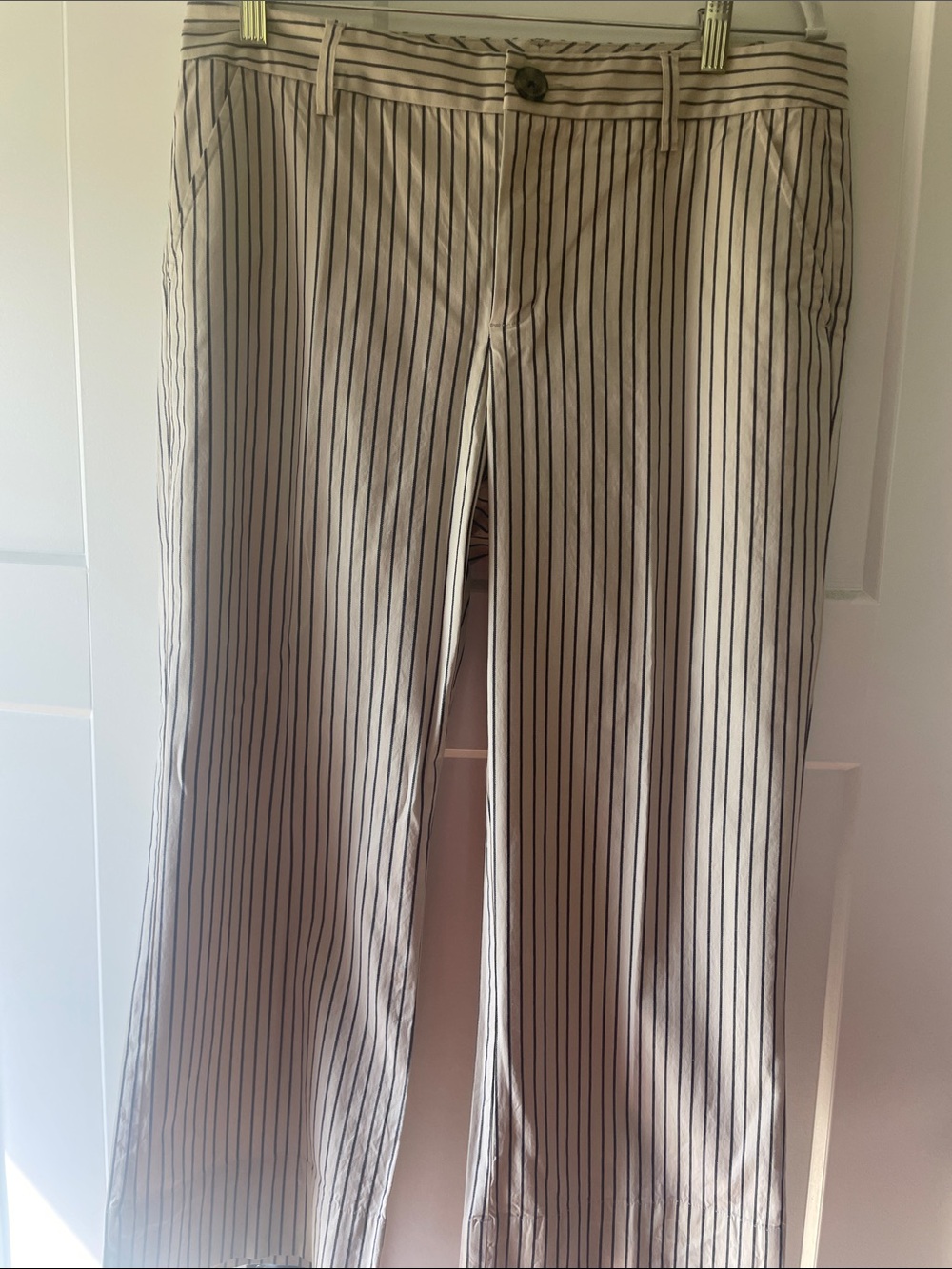 NWOT CAbi Cream Pants with Navy Pinstripes